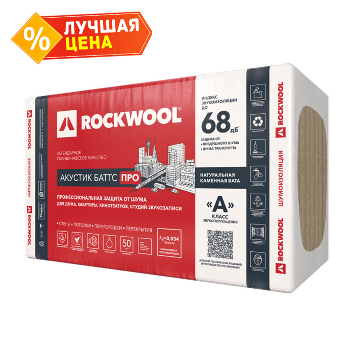 Звукоизоляция Роквул Акустик Баттс ПРО 120х600х1000